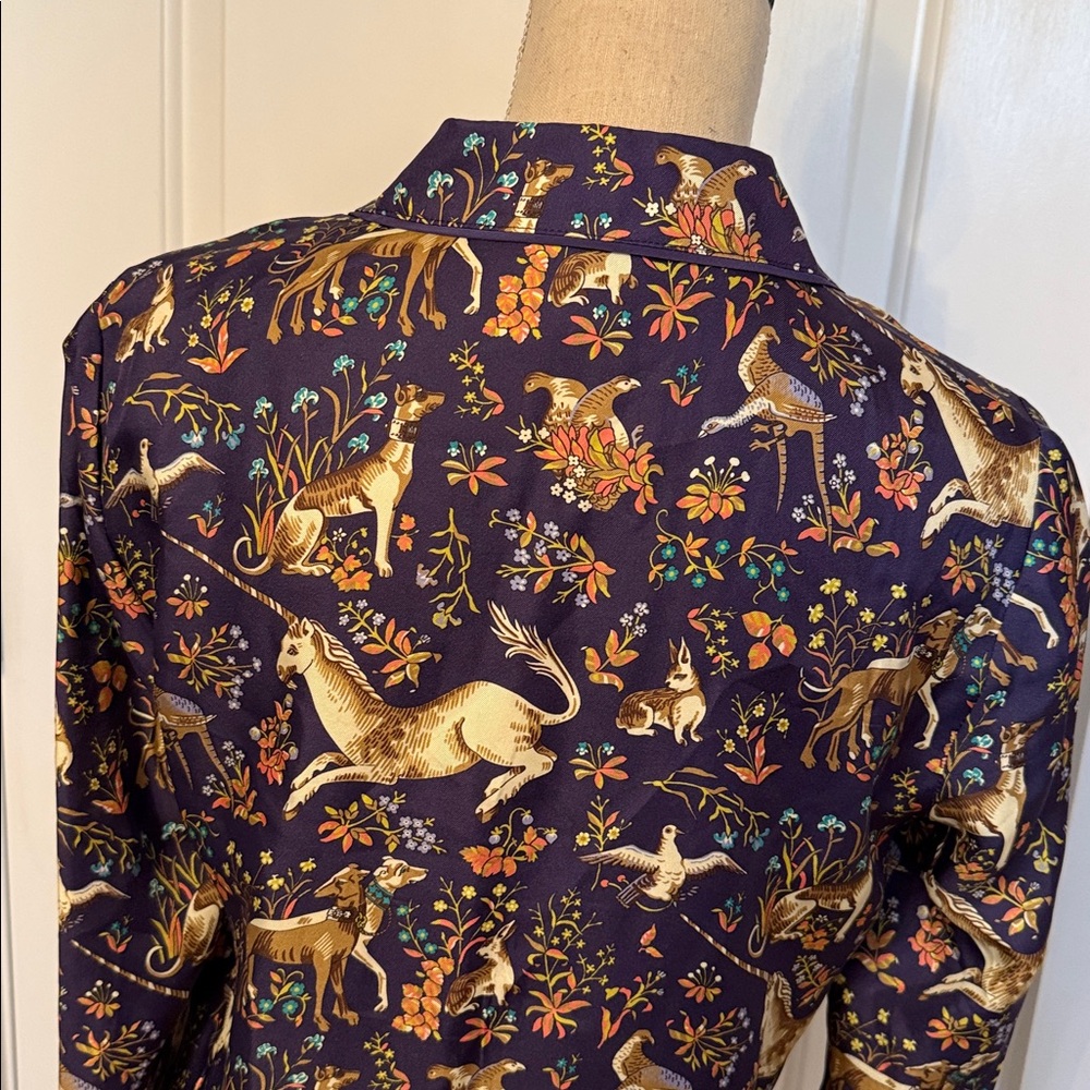 COLLECTION DRAKE’S FOR J. CREW PAJAMA TOP MIDNIGHT UNICORN BLUE CREAM SILK Sz 6 - Picture 7 of 12